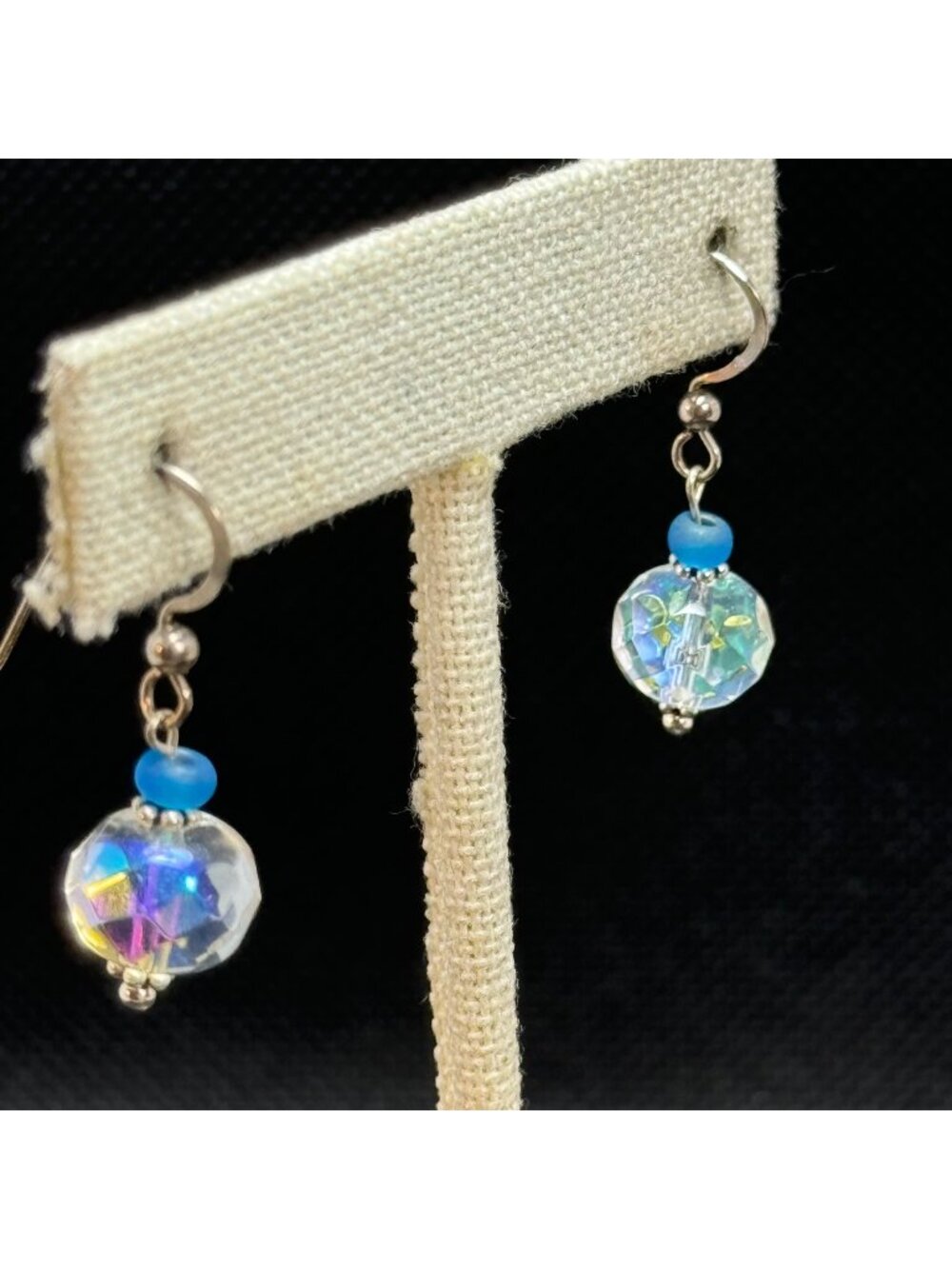 Round Faceted Crystal & Sterling Silver 925 Dangle Earrings Size 1'' Length